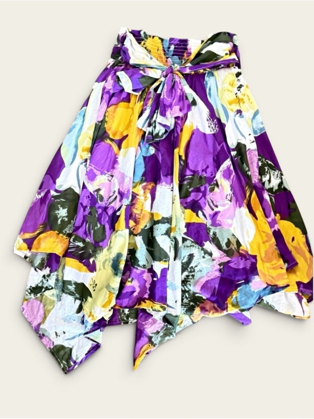 Neiman Marcus Purple Multi Floral Asymmetrical Handkerchief Skirt Size M